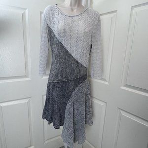 Aratta Silent Journey Anthropologie Knit Gray Multi Hi Low HILO BOHO Dress M